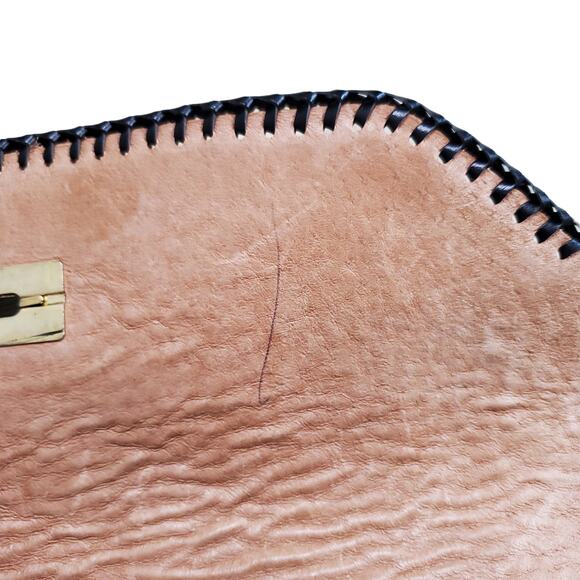 Vintage Crossbody Purse Handbag Brown Leather Tooled Whipstitch Gold Closure - Picture 12 of 15